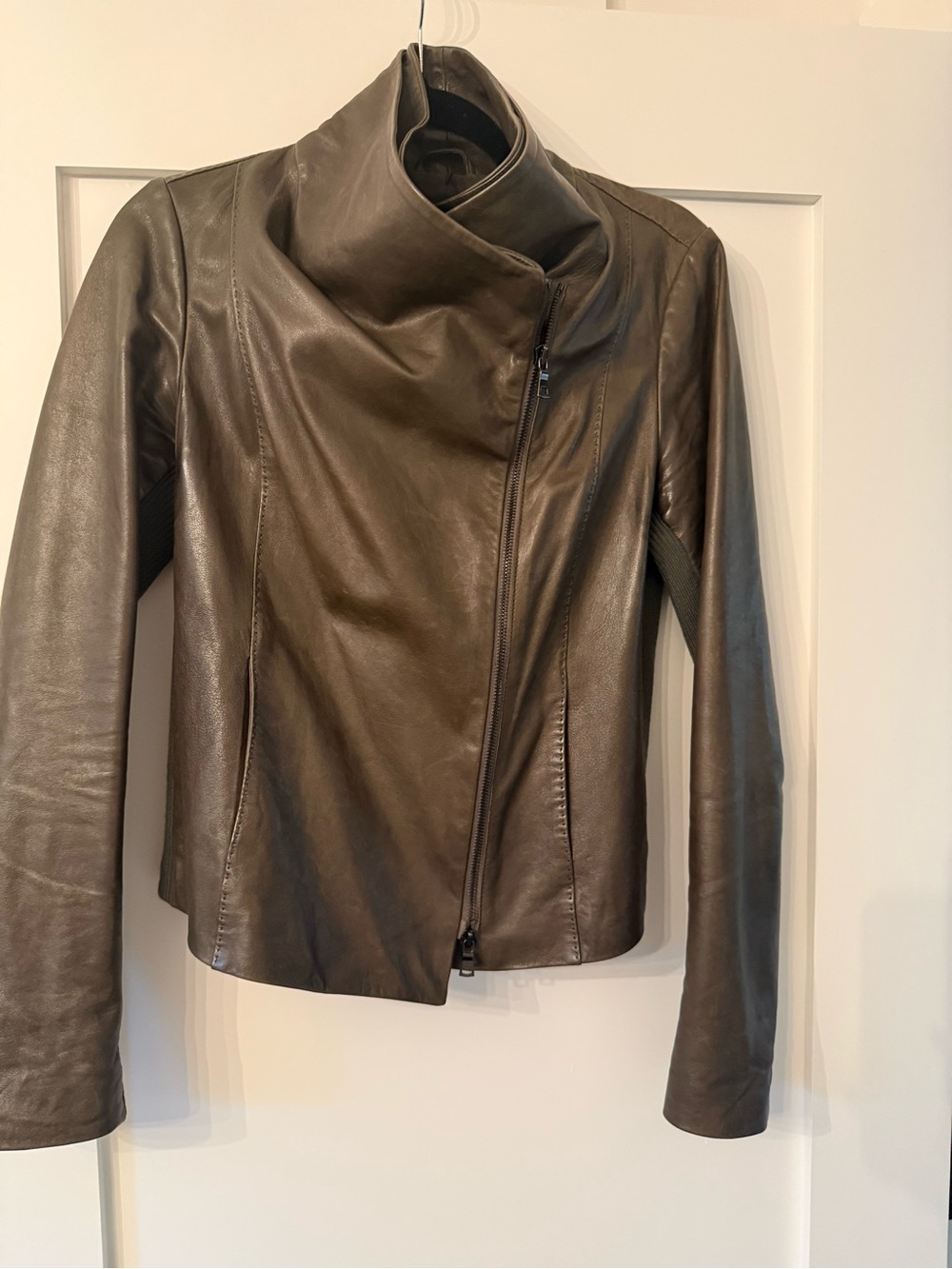 Vince Women’s Asymmetric Leather Jacket in Dark Brown